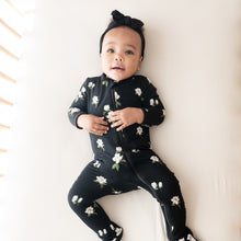 Load image into Gallery viewer, Zipper Footie | Small Magnolia on Midnight