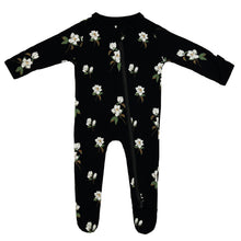 Load image into Gallery viewer, Zipper Footie | Small Magnolia on Midnight