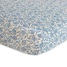 Load image into Gallery viewer, Extra Soft Muslin Crib Sheet | Blue Flowers