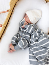 Load image into Gallery viewer, Newborn Knit Long Sleeve Onesie | Charcoal Stripe