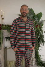Load image into Gallery viewer, Men's Bamboo Button Up Lounge Set | Holiday Stripe