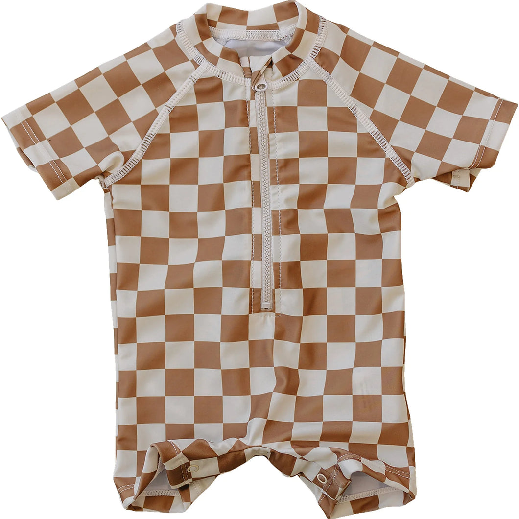 Zipper Swimsuit | Rust Checkered