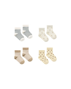 Printed Sock Set | Latte Micro Stripe, Doves, Stripe, Apples