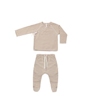 Load image into Gallery viewer, Wrap Top + Footed Pant Set | Almond Stripe
