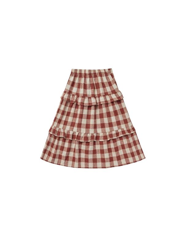 Ruffled Midi Skirt | Ruby Plaid