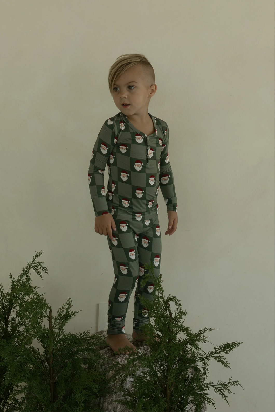 Bamboo Two Piece Pajama | Santa Checkerboard
