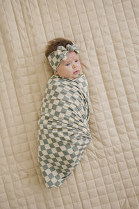 Stretch Swaddle | Light Green Checkered