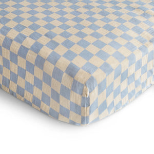 Extra Soft Muslin Crib Sheet | Blue Check