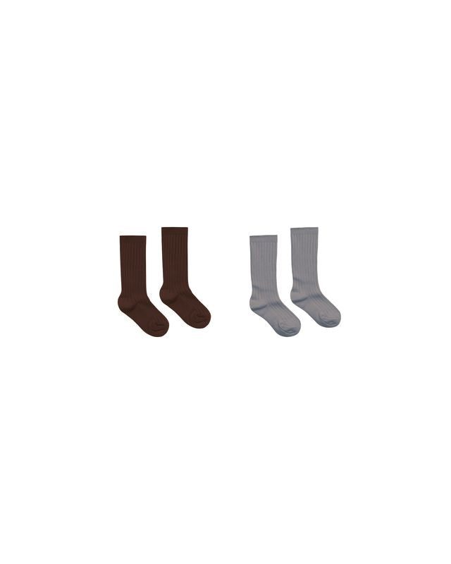 Ribbed Socks | Brown + Dusty Blue