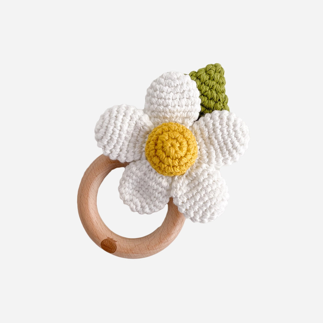 Crochet Rattle | White Flower