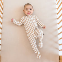 Load image into Gallery viewer, Zipper Footie | Gingham Bisque
