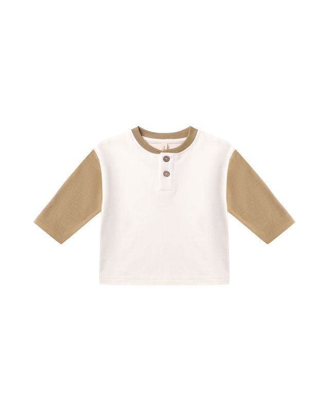 Long Sleeve Henley Tee | Gold