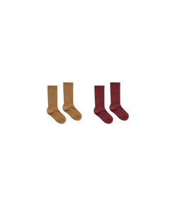 Ribbed Socks | Golden + Burgundy