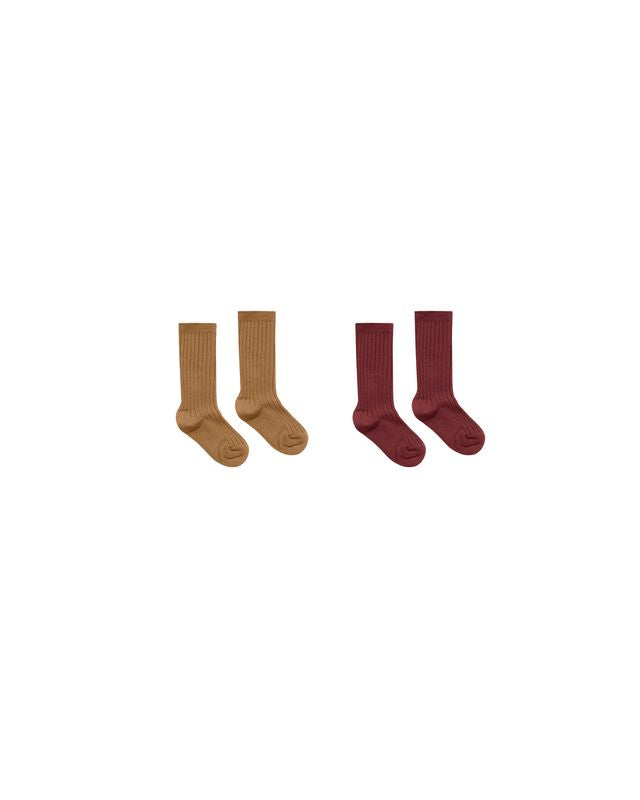 Ribbed Socks | Golden + Burgundy