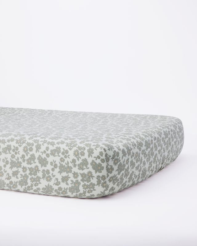 Woven Crib Sheet | Green Floral