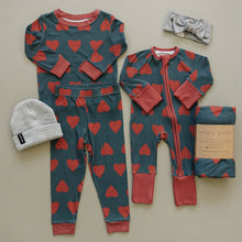 Load image into Gallery viewer, Two Piece Cozy Set | Navy + Red Hearts
