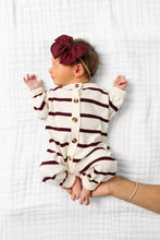 Load image into Gallery viewer, Newborn Knit Long Sleeve Onesie | Maroon Stripe
