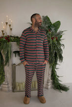 Load image into Gallery viewer, Men's Bamboo Button Up Lounge Set | Holiday Stripe
