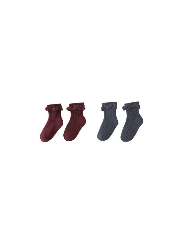 Lace Trim Socks | Burgundy + Navy