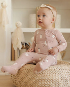 Bamboo Zip Footie | Pink Ghosts