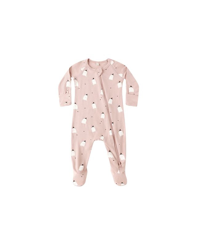 Bamboo Zip Footie | Pink Ghosts