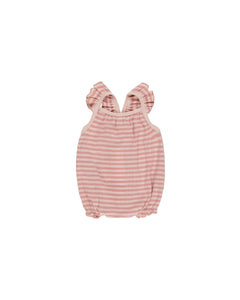 Ribbed Ruffle Romper | Pink Stripe