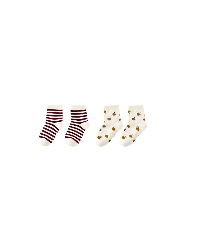 Jacquard Sock Set | Burgundy Stripe + Apple