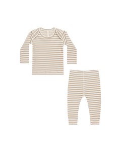 Ribbed Tee + Legging Set | Latte Stripe