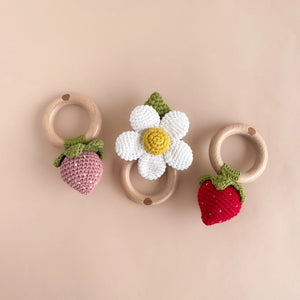 Crochet Rattle | Pink Strawberry