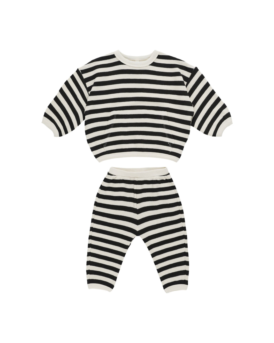 Waffle Slouch Set | Black + White Stripe