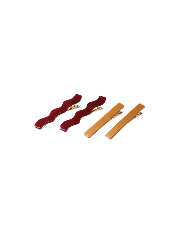 Wavy Clip Set | Burgundy + Golden