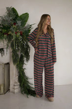Load image into Gallery viewer, Women's Button Up Lounge Set | Holiday Stripe
