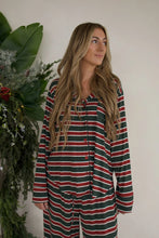 Load image into Gallery viewer, Women's Button Up Lounge Set | Holiday Stripe
